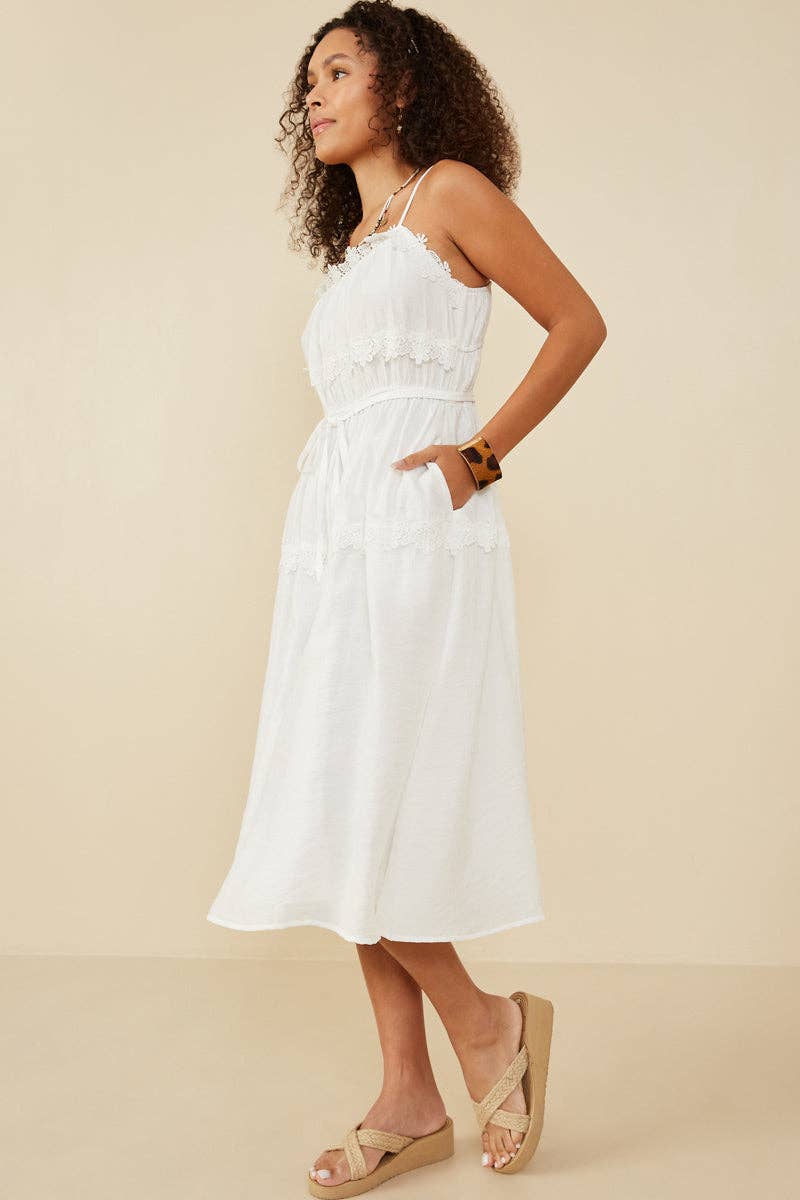 Womens Lace Trimmed Textured Tank Dress