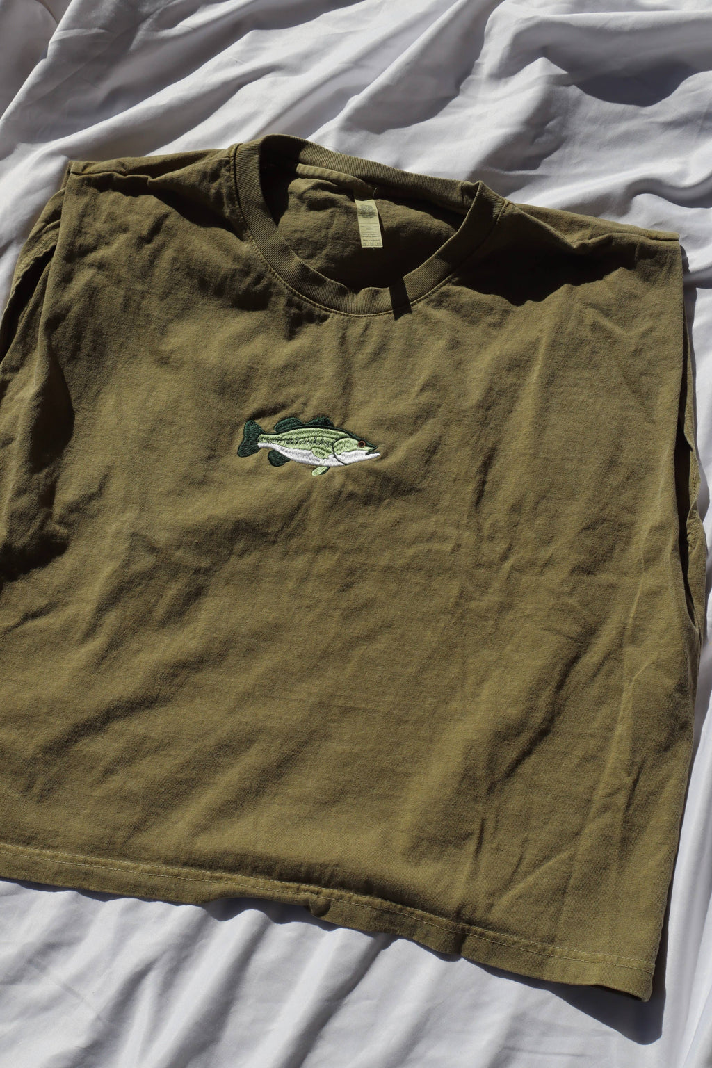 Embroidered Bass Fish Cropped Muscle Tee