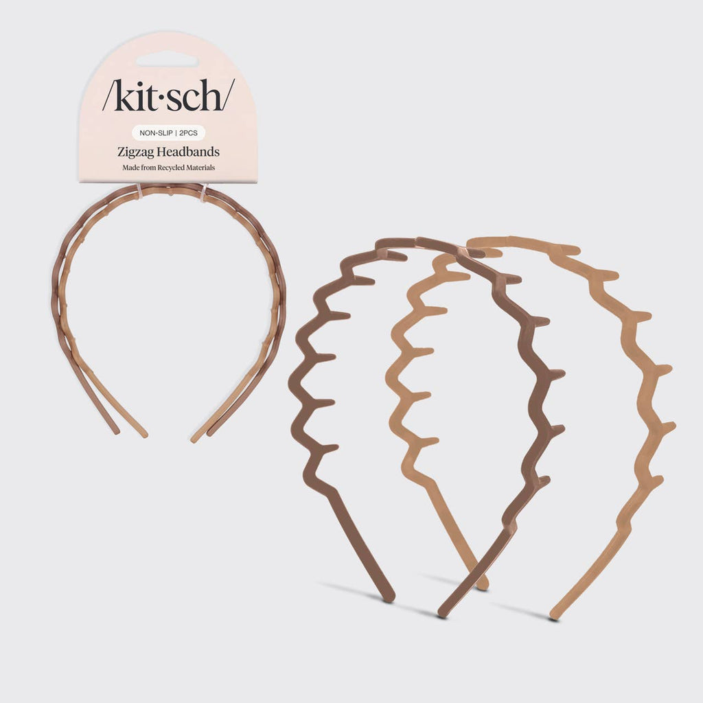 KITSCH - Recycled Plastic Zig Zag Headband 2pc - Neutral