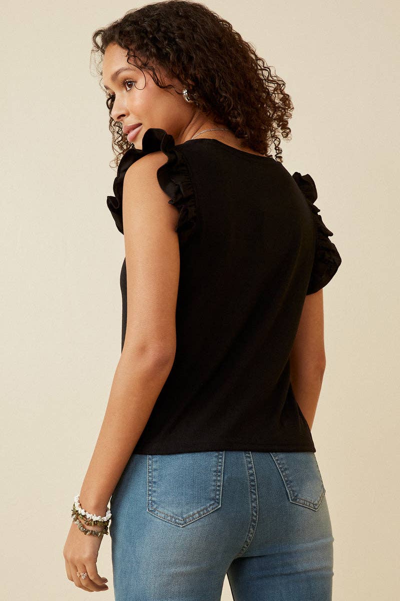 Womens Layered Ruffle Mix Media Ribbed Knit Tank