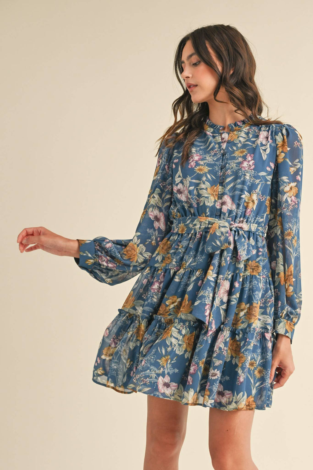 EXCLUSIVE PRINT PUFF SLEEVE BUTTON DOWN MINI DRESS