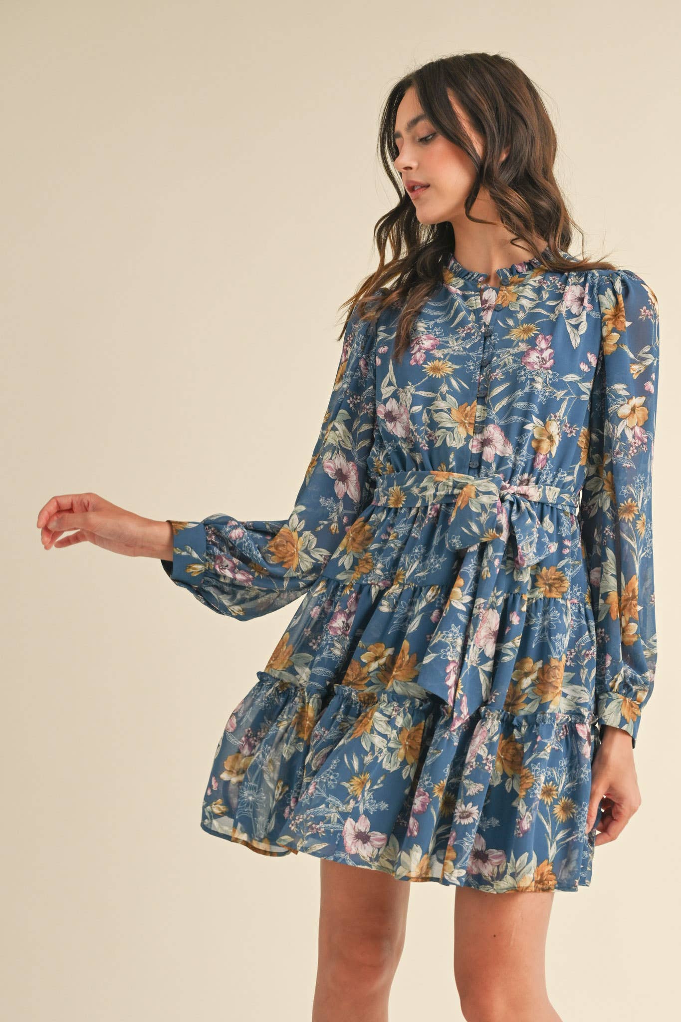 EXCLUSIVE PRINT PUFF SLEEVE BUTTON DOWN MINI DRESS
