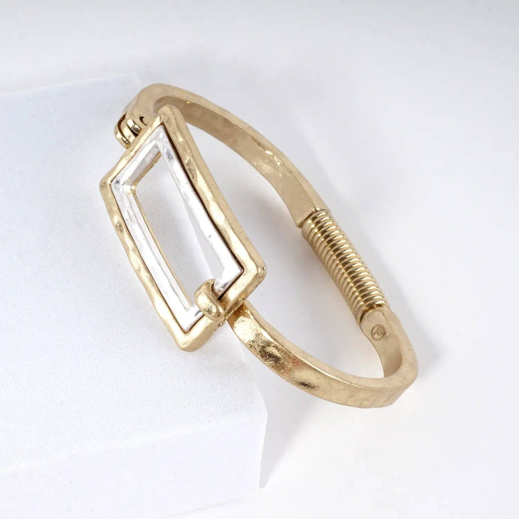 Wild Honey - Hammered Dual-Tone Rectangular Hook Hinge Bracelet