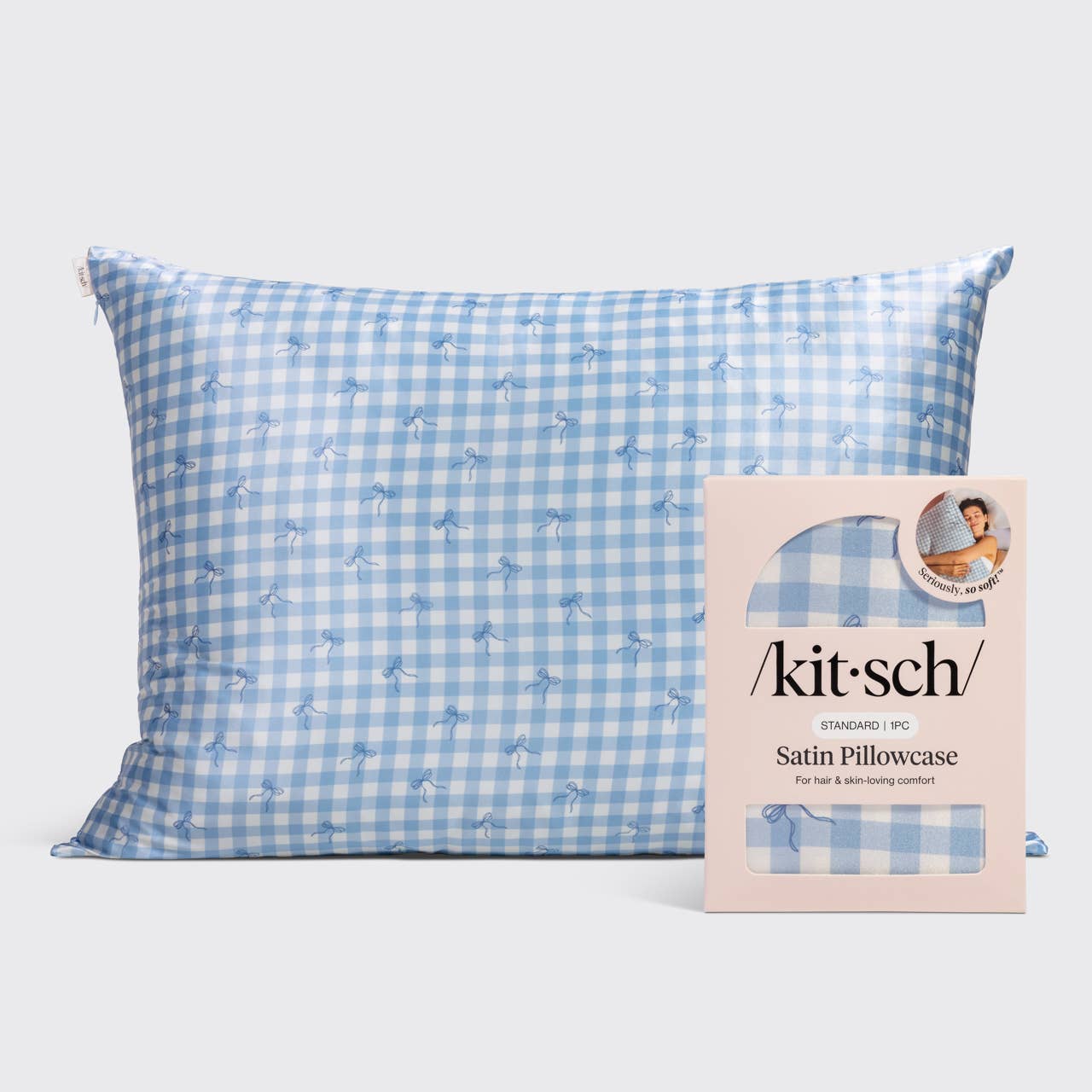 KITSCH - Satin Pillowcase Standard - Gingham Blue