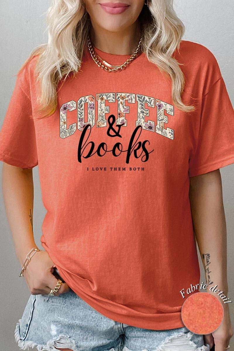 COLORBEAR - Coffee & Books Floral Graphic Heavy Cotton Tee