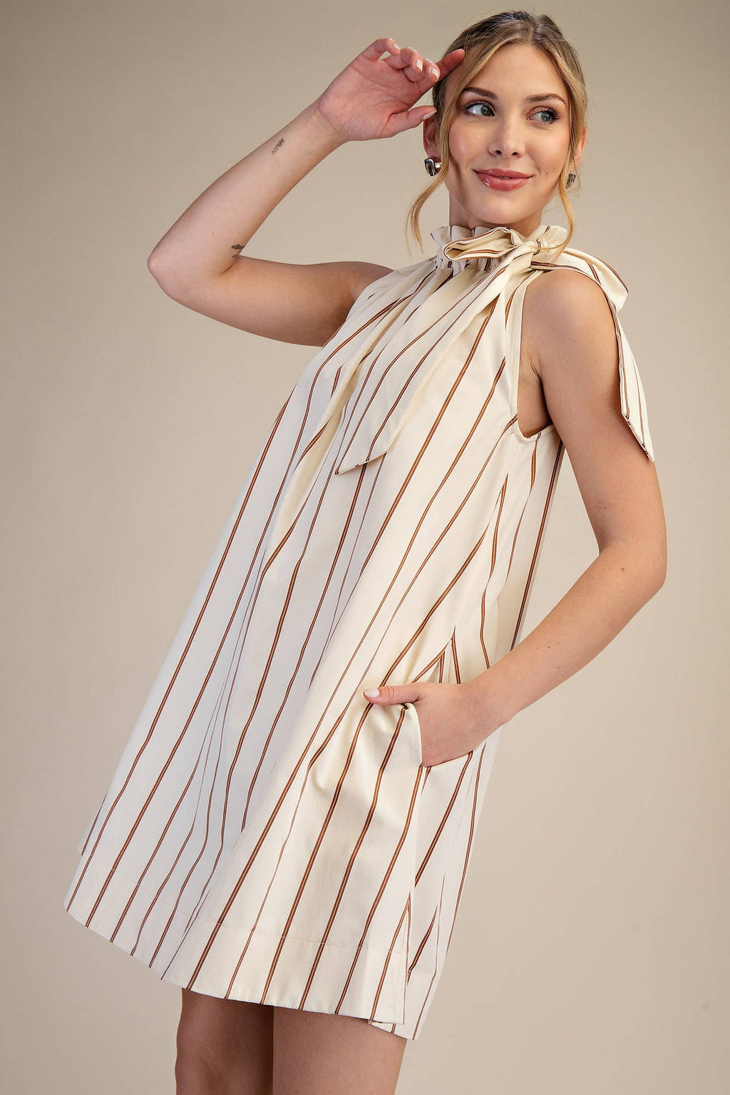 Ruffle Neck Tie Sleeveless Mini Dress