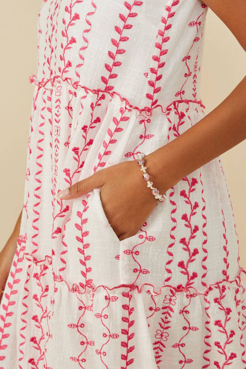 Womens Botanical Embroidered Ruffle Tiered Tank Dress