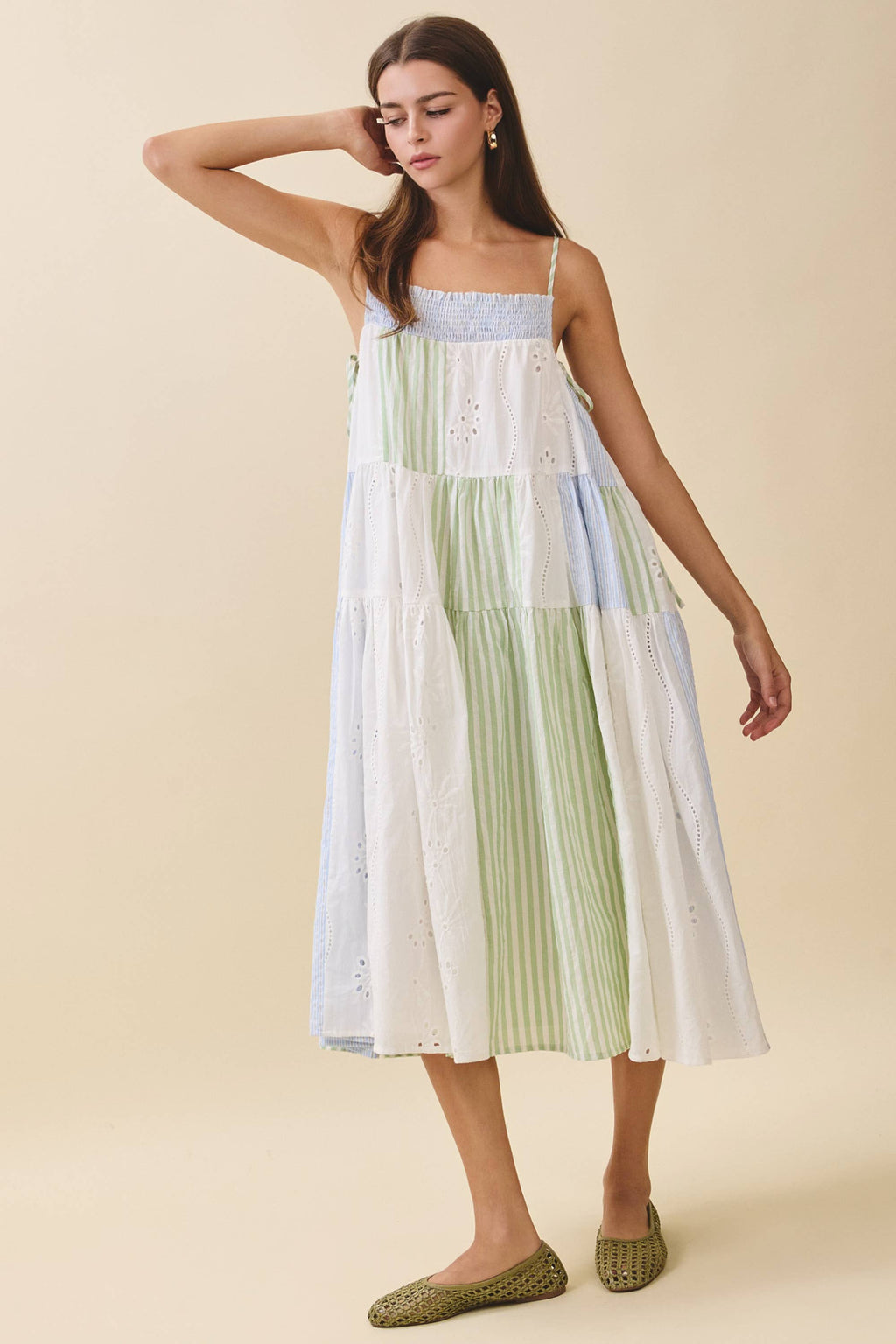 Patchwork Tiered Midi Dress