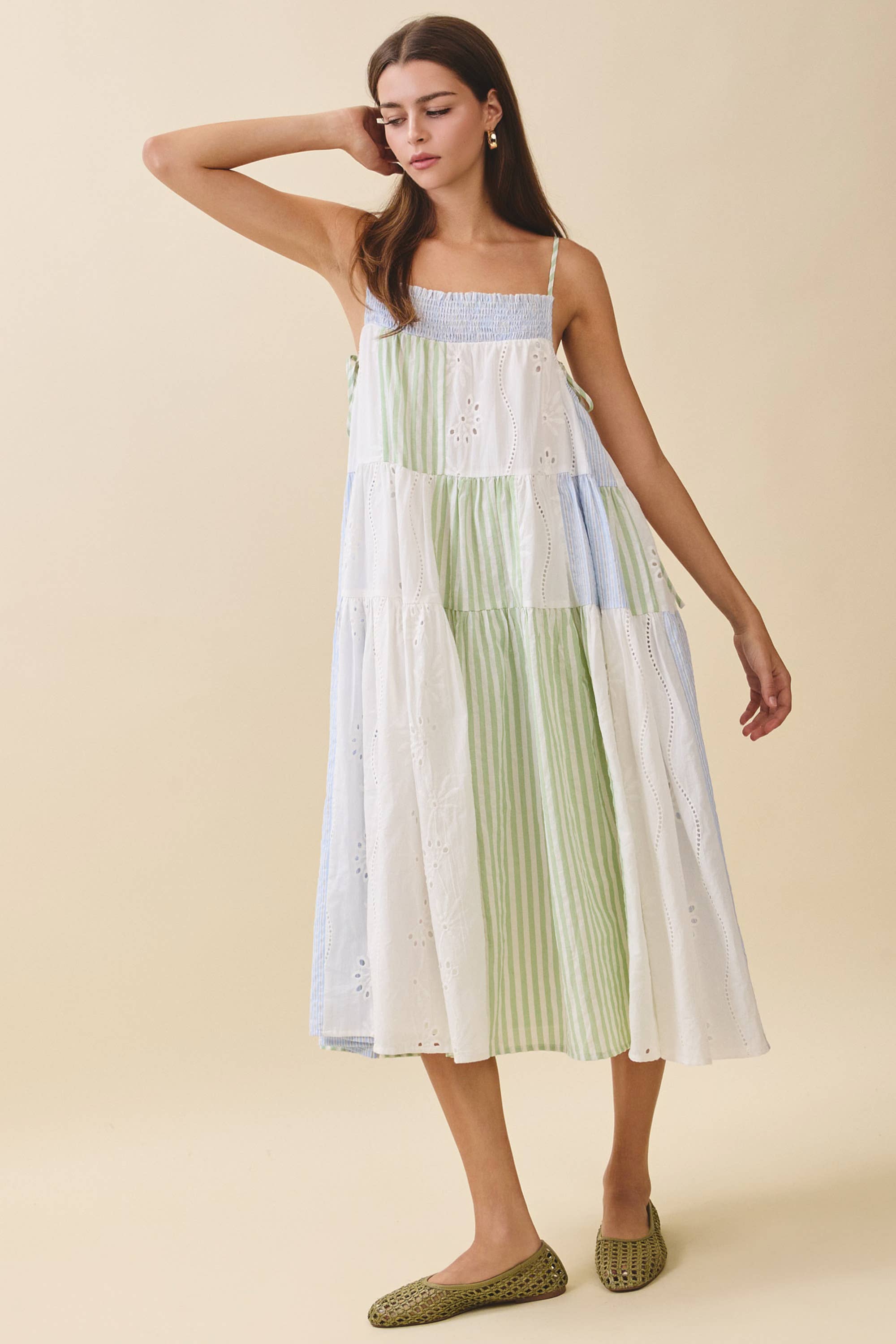 Patchwork Tiered Midi Dress