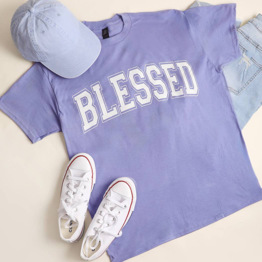 Fashion City - BLESSED Varsity-Style Heavy Cotton Graphic T-Shirt