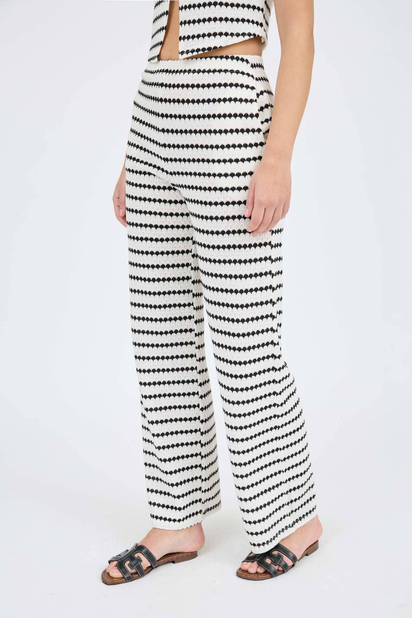 Blu Pepper - STRIPE KNIT VEST TOP AND WIDE LEG BOTTOMS SET