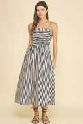PINCH - STRIPED RUCHED DETAIL MIDI DRESS - 6201DA