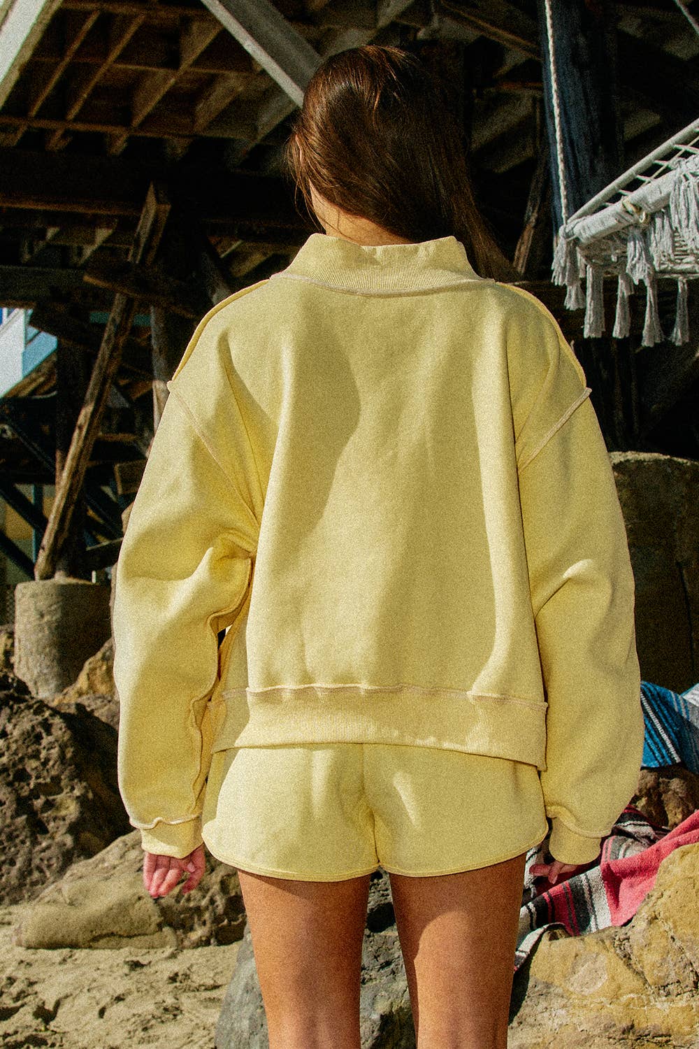 LIFEISGOOD Reversible Mock-Neck Crop Sweatshirt
