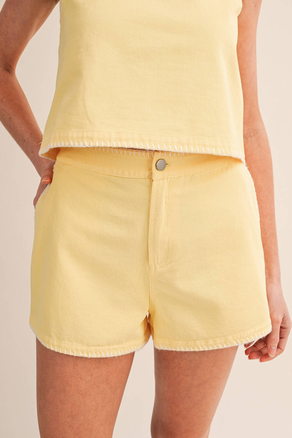 WHIPSTITCH DENIM CROP TOP AND SHORTS SET MPST4627