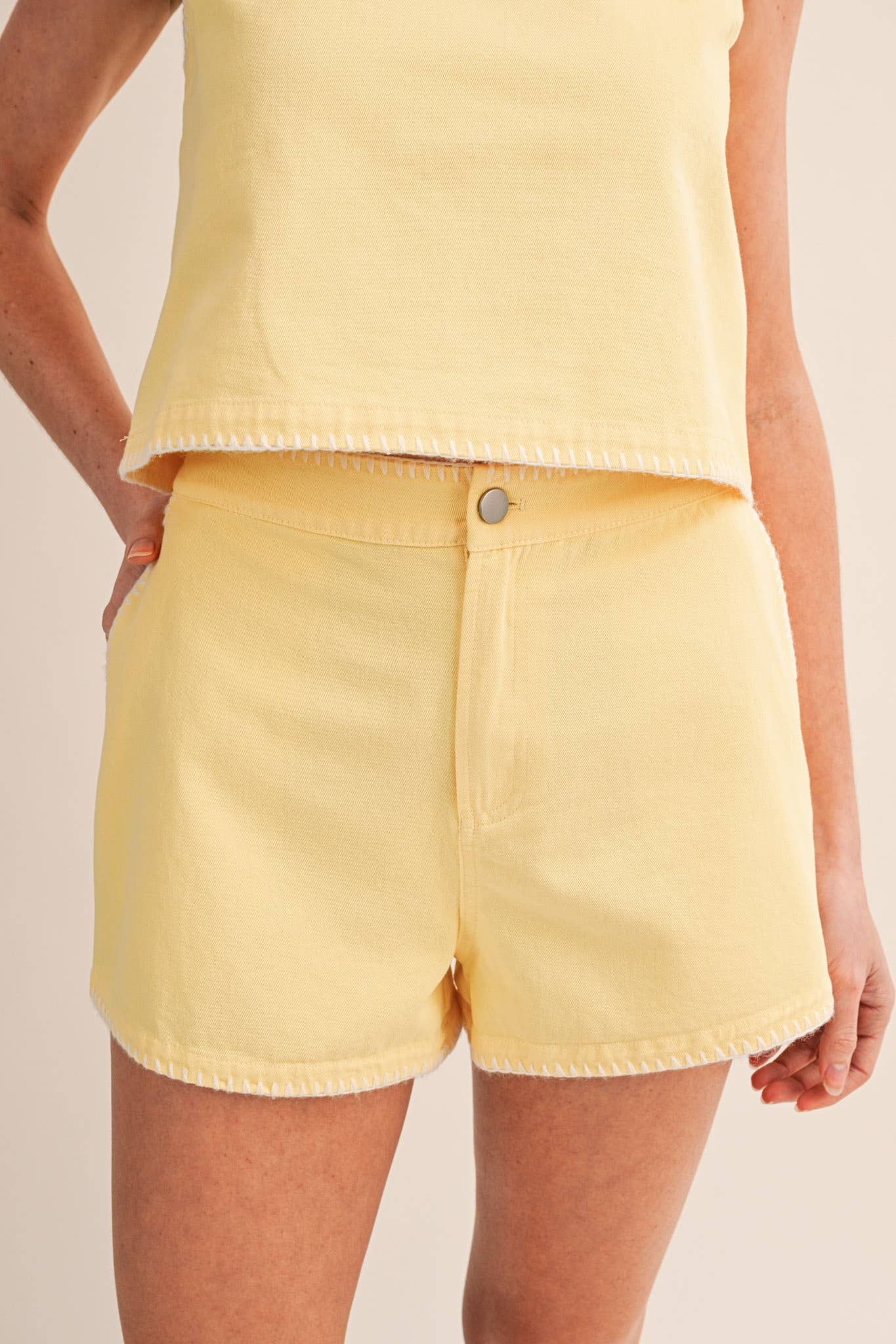 WHIPSTITCH DENIM CROP TOP AND SHORTS SET MPST4627