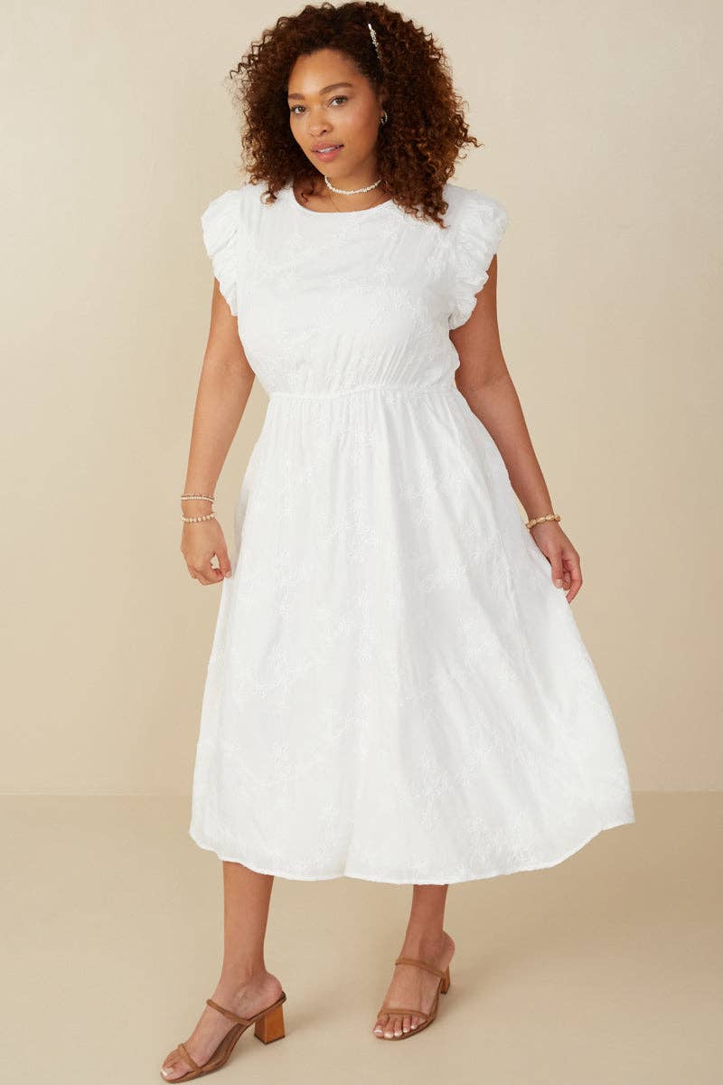 Womens Flocked Floral Bubble Sleeve Dress