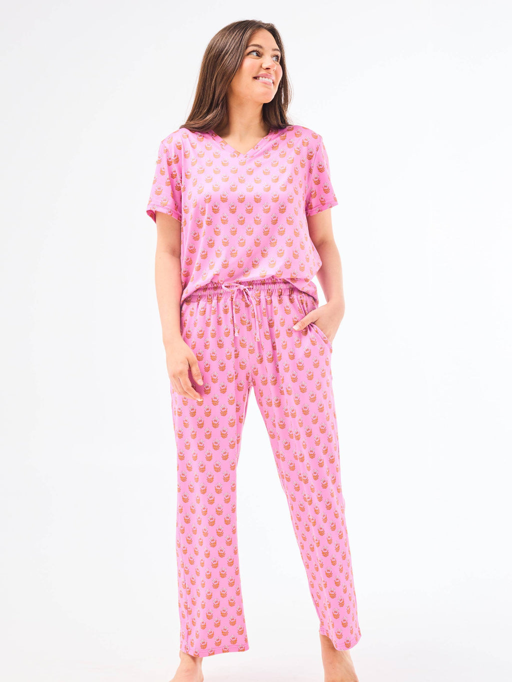 Mary Square - Women's Alli Pajama Pants Set | Floral Foulard Pink