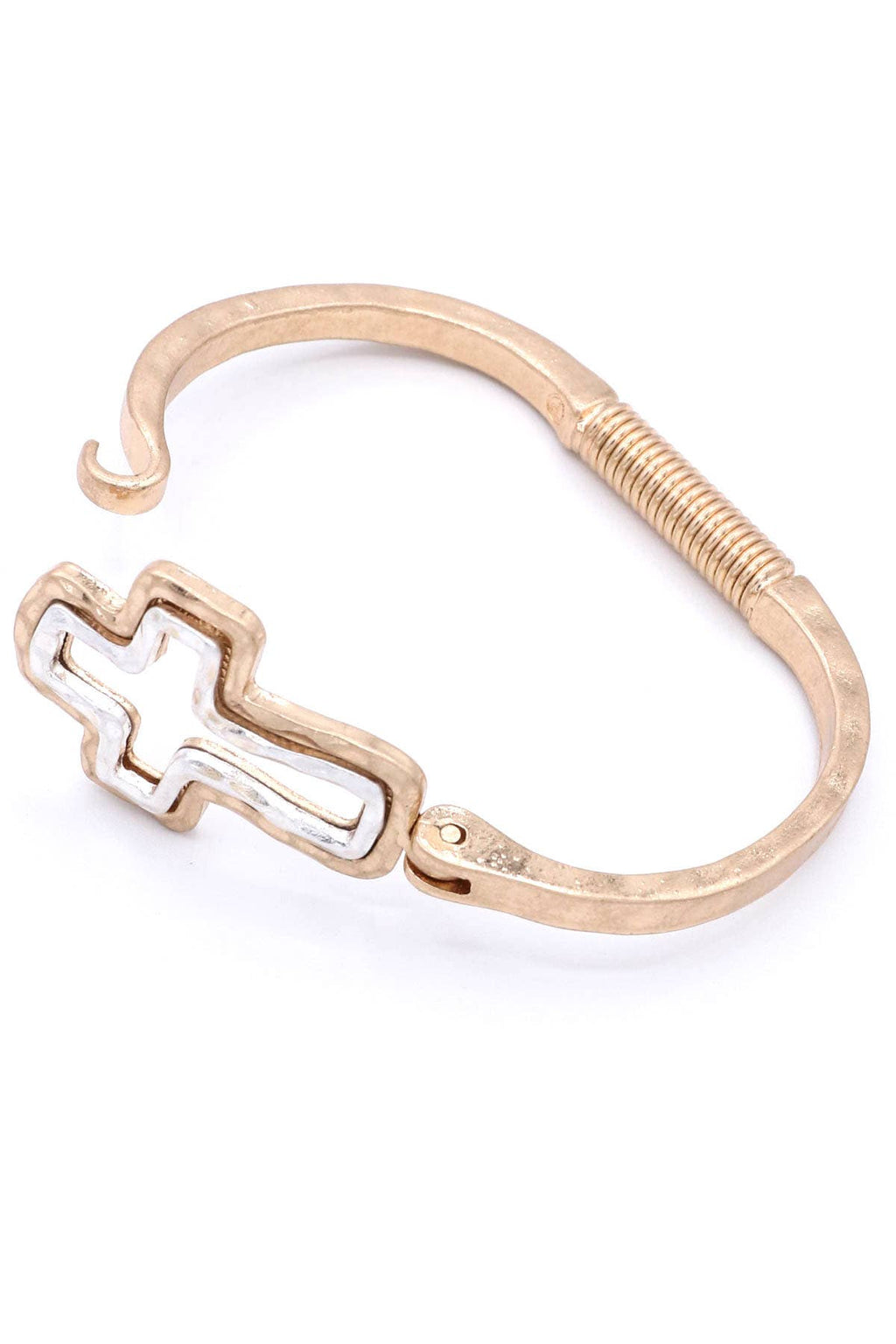 Mint & Shine - Minimalist Cross Cut-Out Hammered Metal Bangle Bracelet