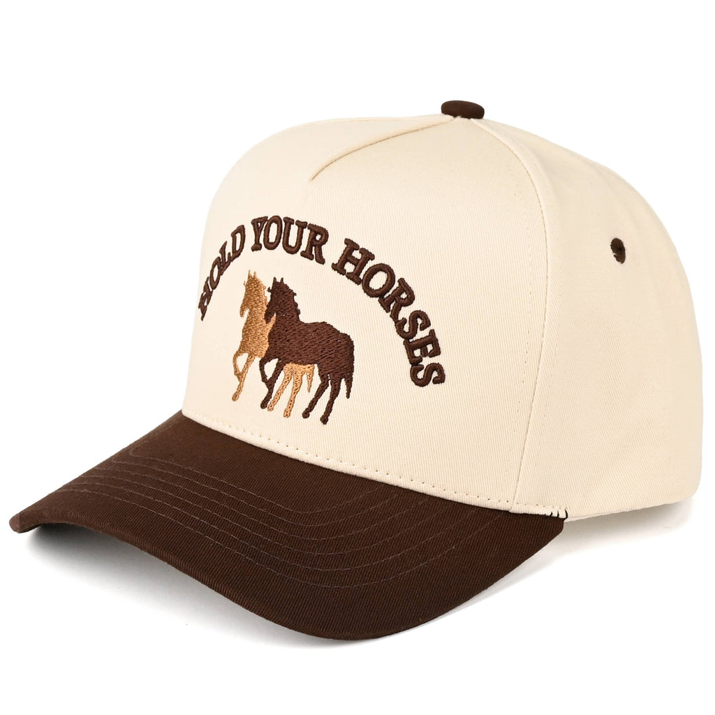 Hana - C.C HOLD YOUR HORSES Embroidered Letter Two Tone Trucker Hat