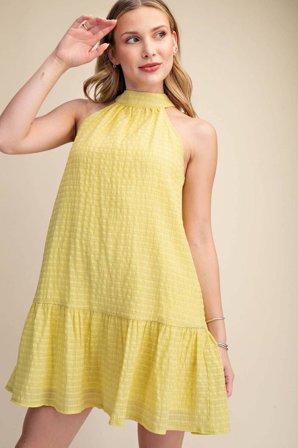 Glam - Bow Neck Halter Mini Dress