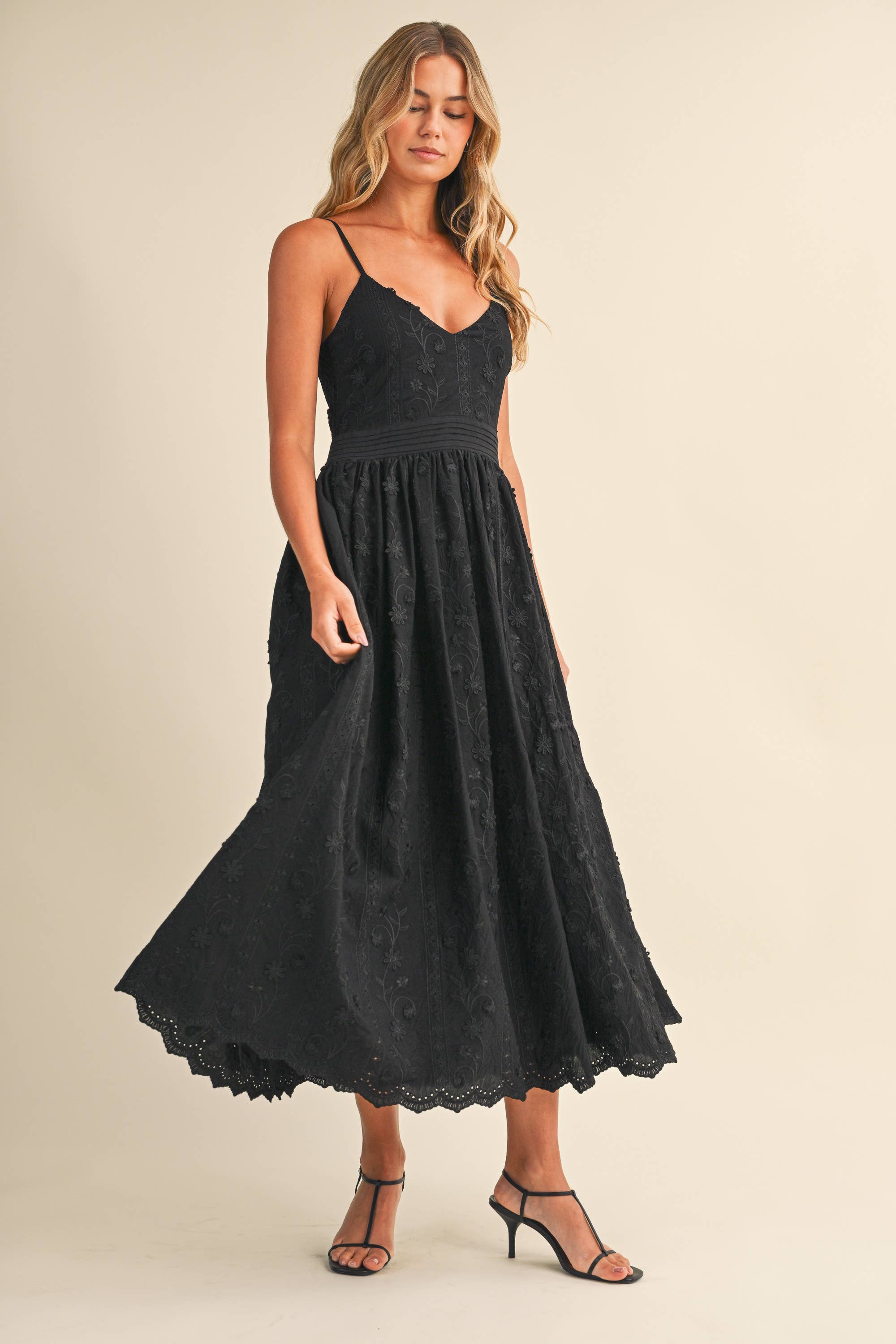 Klesis - ID9523 3D FLORAL DETAILED LACE MIDI DRESS