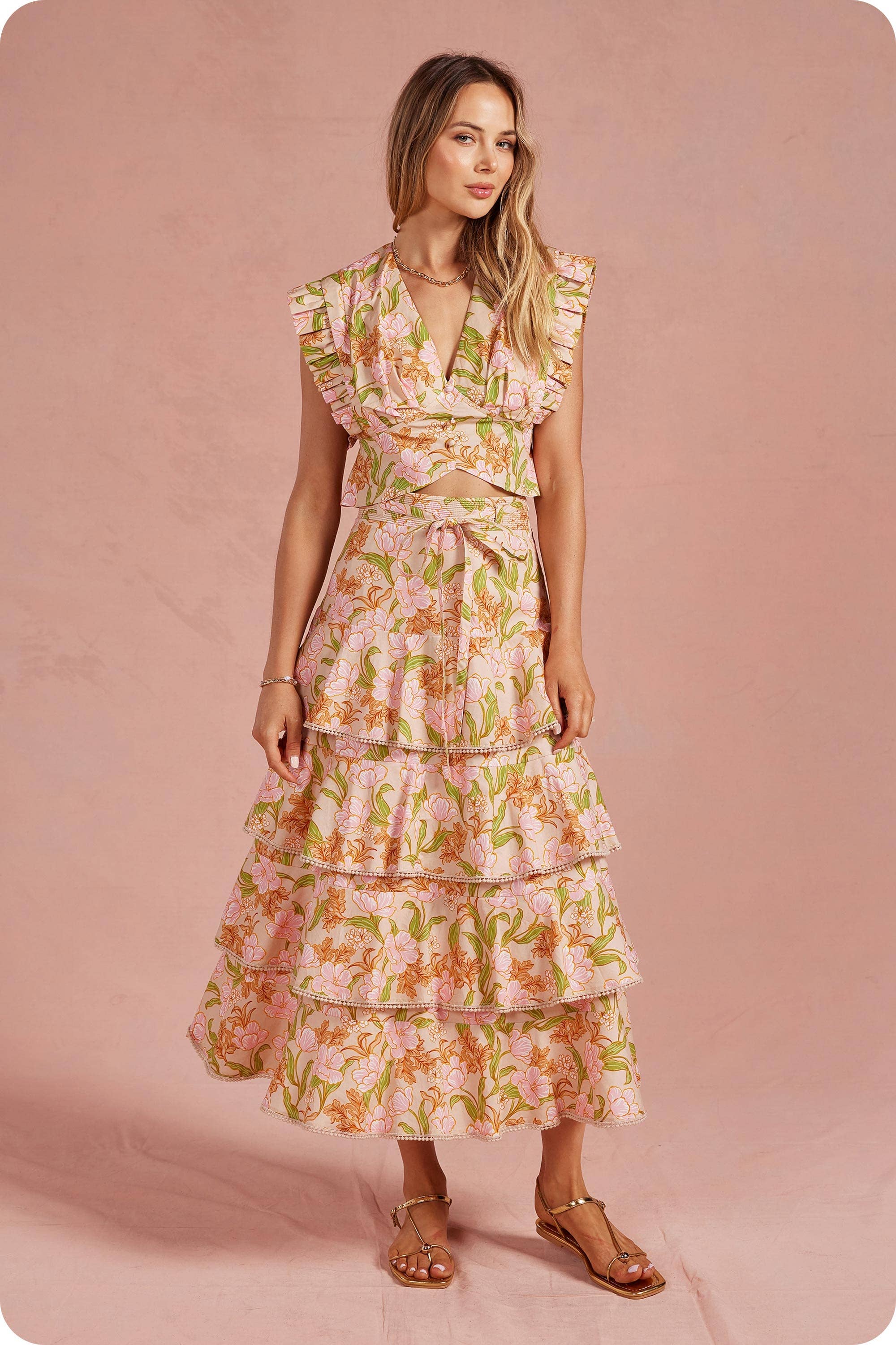 Strut & Bolt - Bloom Meadow 2-Piece Midi Skirt Set