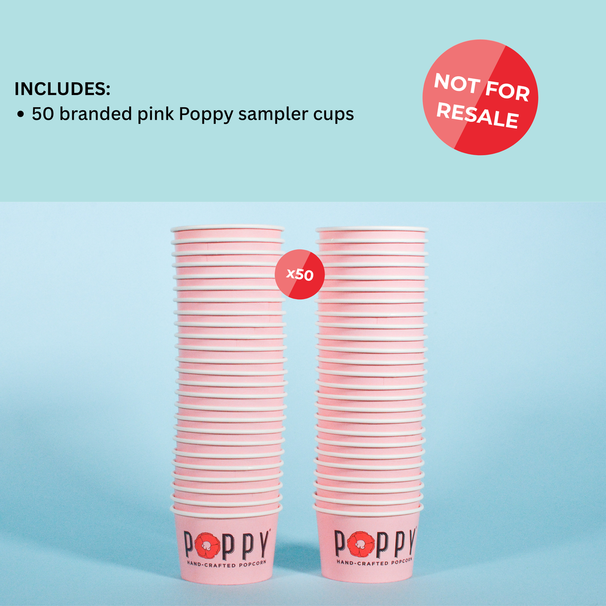 Poppy Hand-Crafted Popcorn - Poppy Branded Sampling Cups- 50 Count