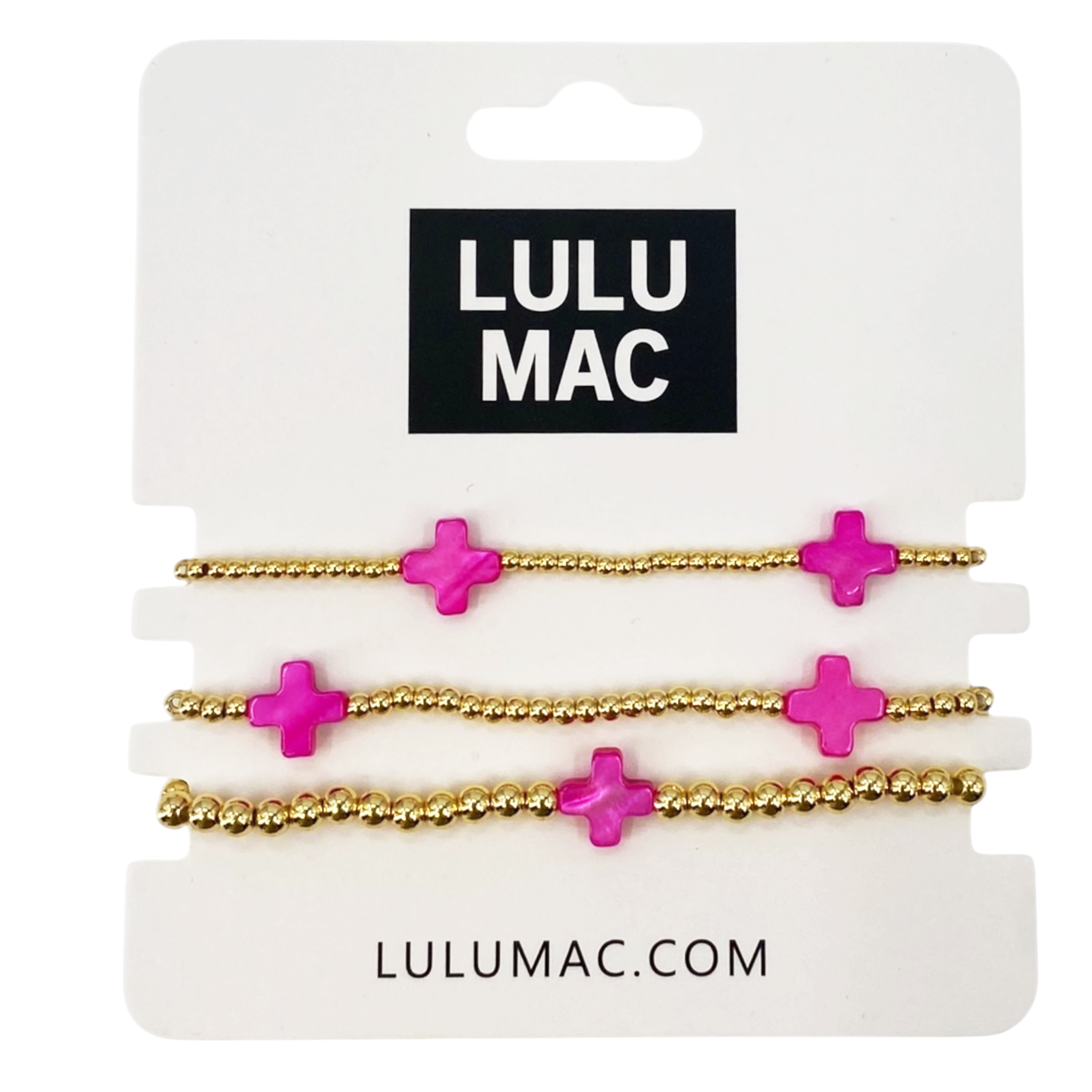 Lulu Mac Gold and Hot Pink Cross Bracelets