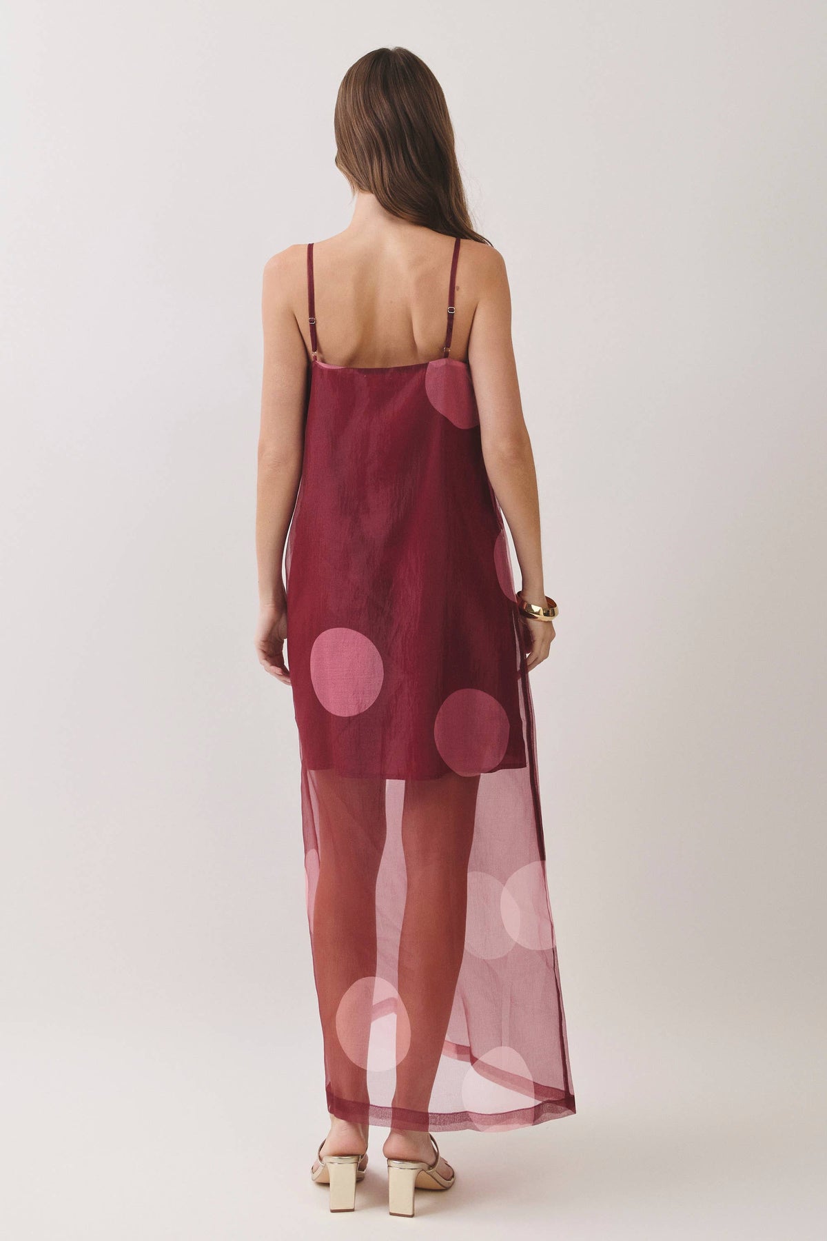 TCEC - CD07181-Polka Dot Sheer Overlay Maxi Dress