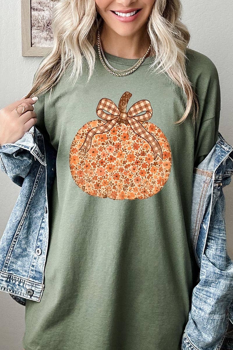 COLORBEAR - Floral Fall Pumpkin Graphic Heavy Cotton Tee