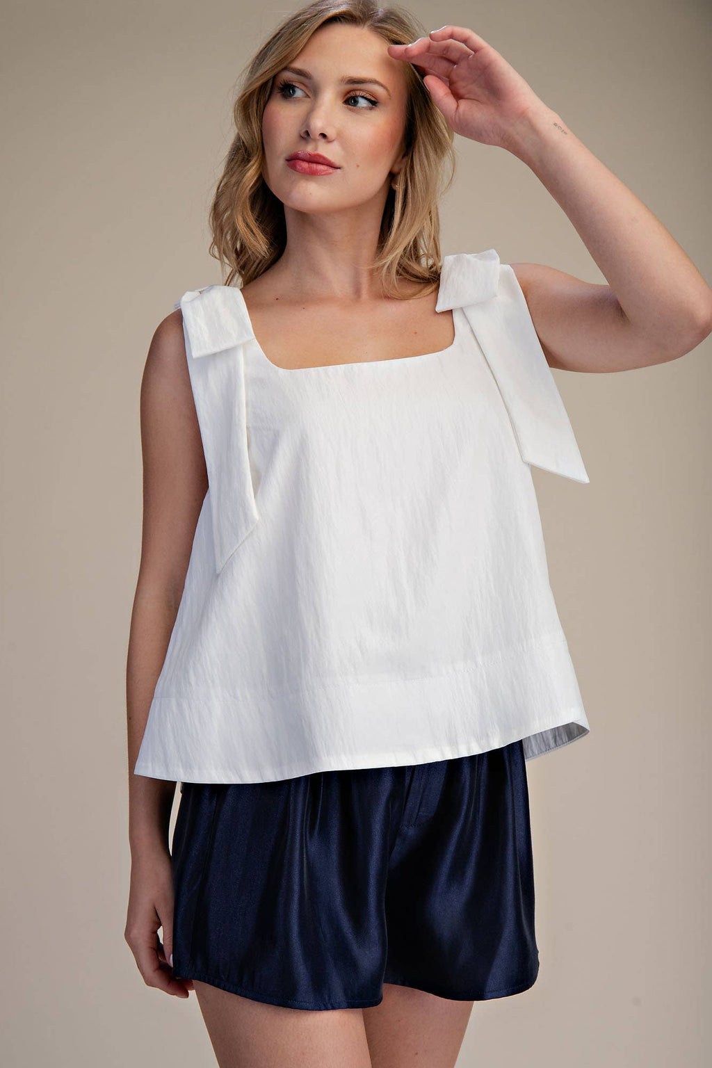 Scoop Neck Bow Shoulder Top