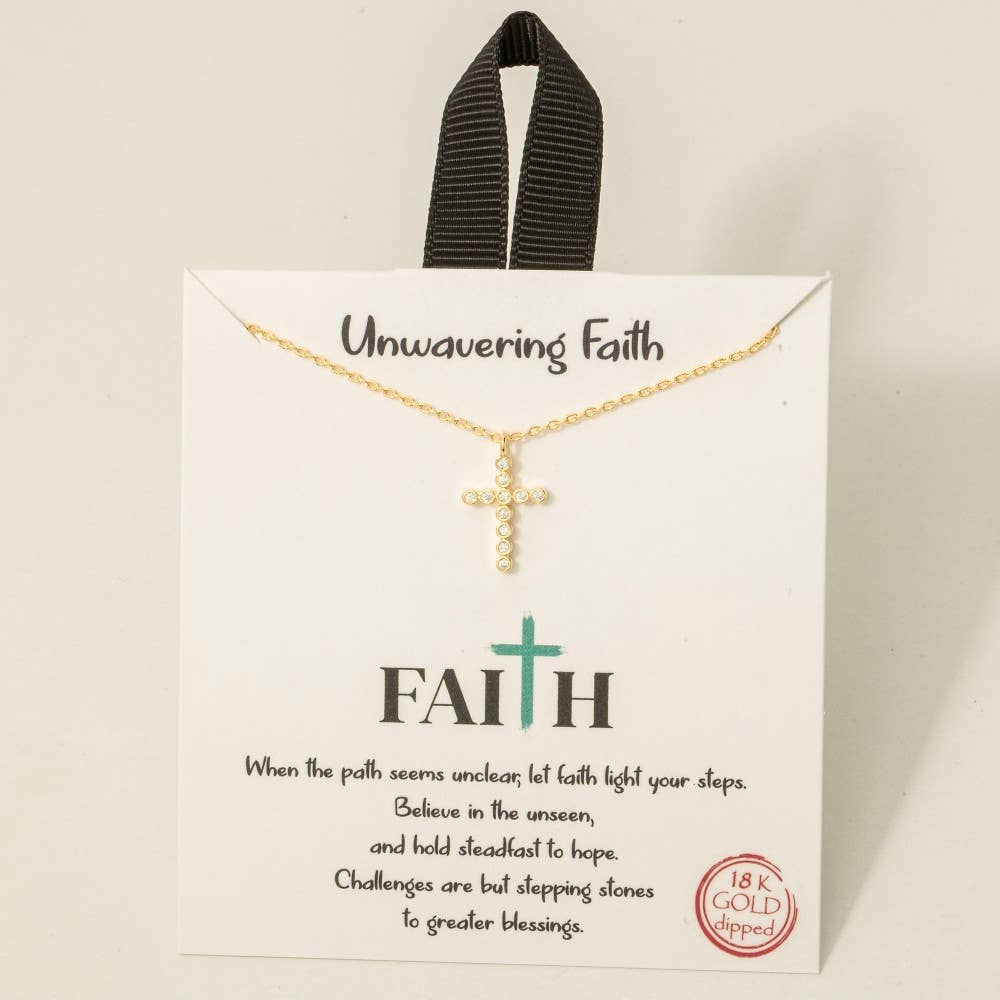Gold Dipped Cz Pave Dainty Cross Pendant Necklace