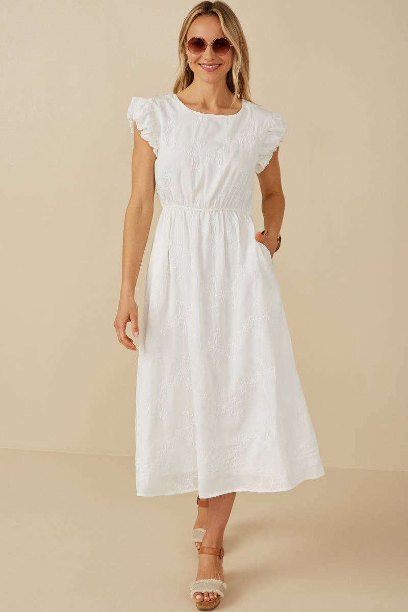 Womens Flocked Floral Bubble Sleeve Dress