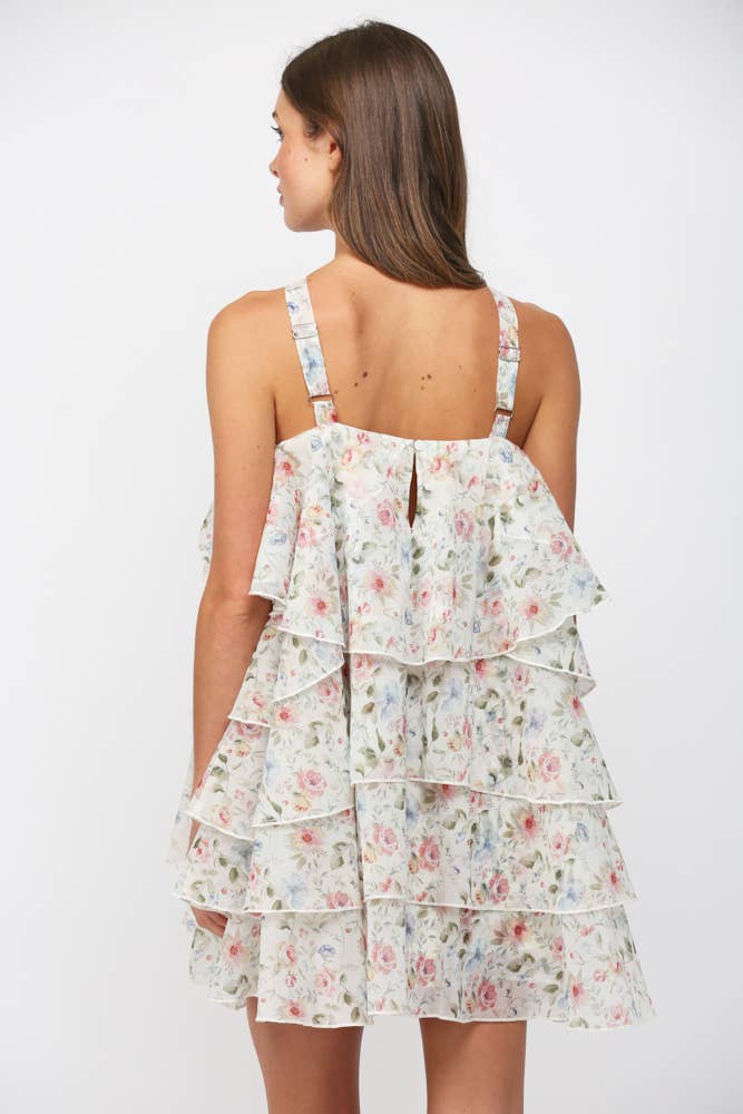 FATE - PETAL SHAPED CASCADING RUFFLE DETAIL FLORAL DRESS FD35811