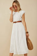 Womens Flocked Floral Bubble Sleeve Dress