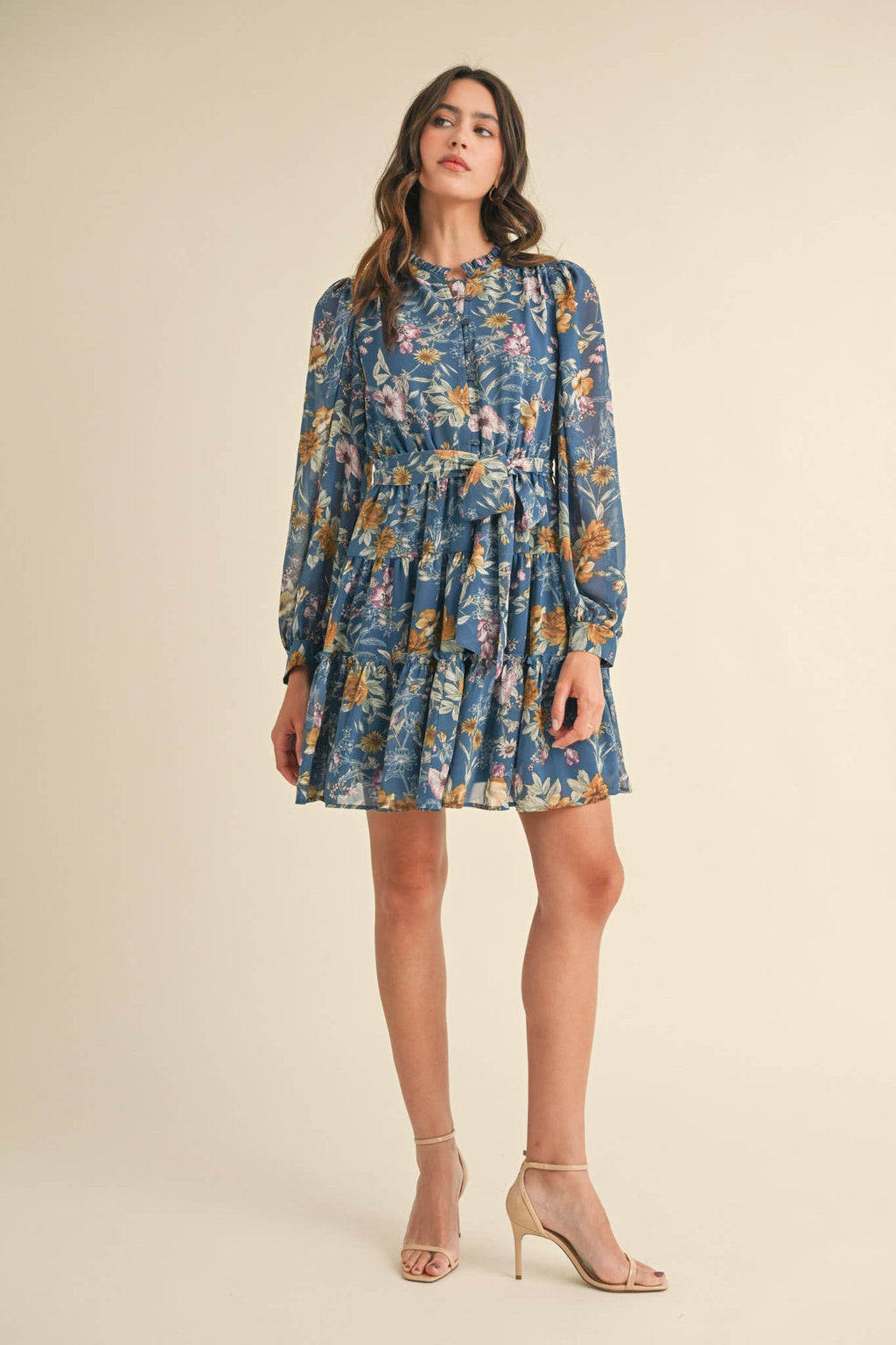 EXCLUSIVE PRINT PUFF SLEEVE BUTTON DOWN MINI DRESS