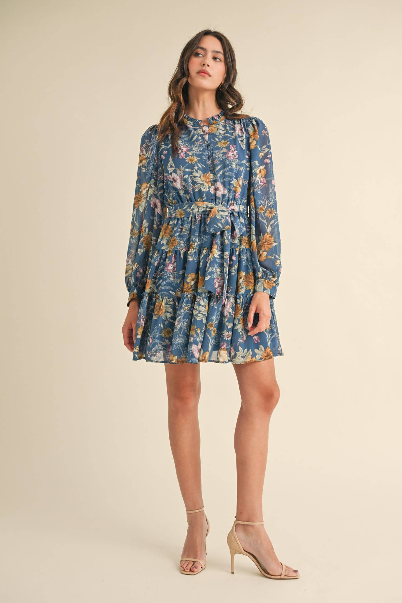 EXCLUSIVE PRINT PUFF SLEEVE BUTTON DOWN MINI DRESS