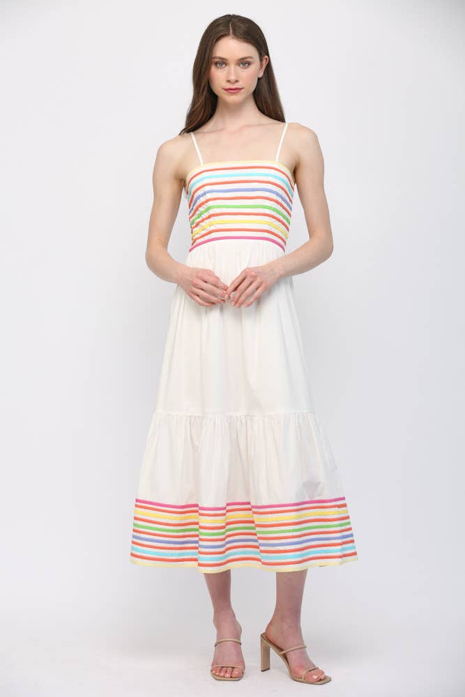 FATE - MULTI  COLOR STRIPE SPAGHETTI STRAP MIDI DRESS FD35886