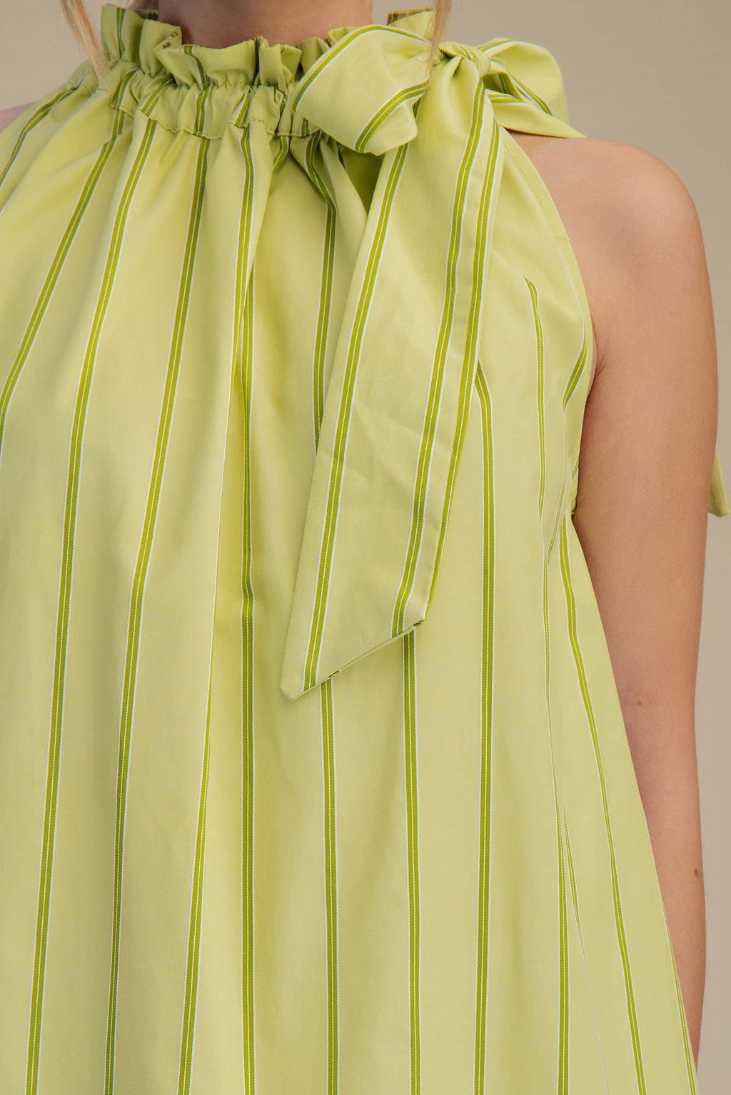 Ruffle Neck Tie Sleeveless Mini Dress