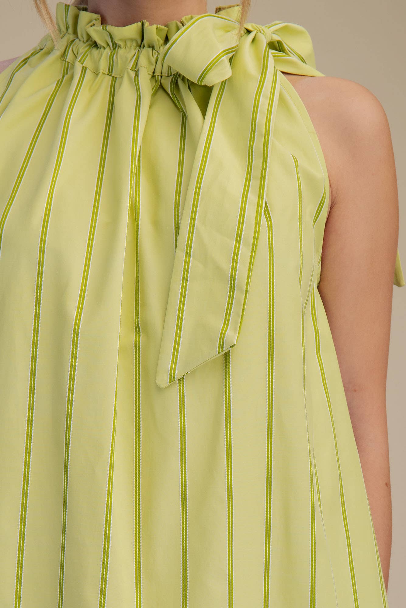 Ruffle Neck Tie Sleeveless Mini Dress