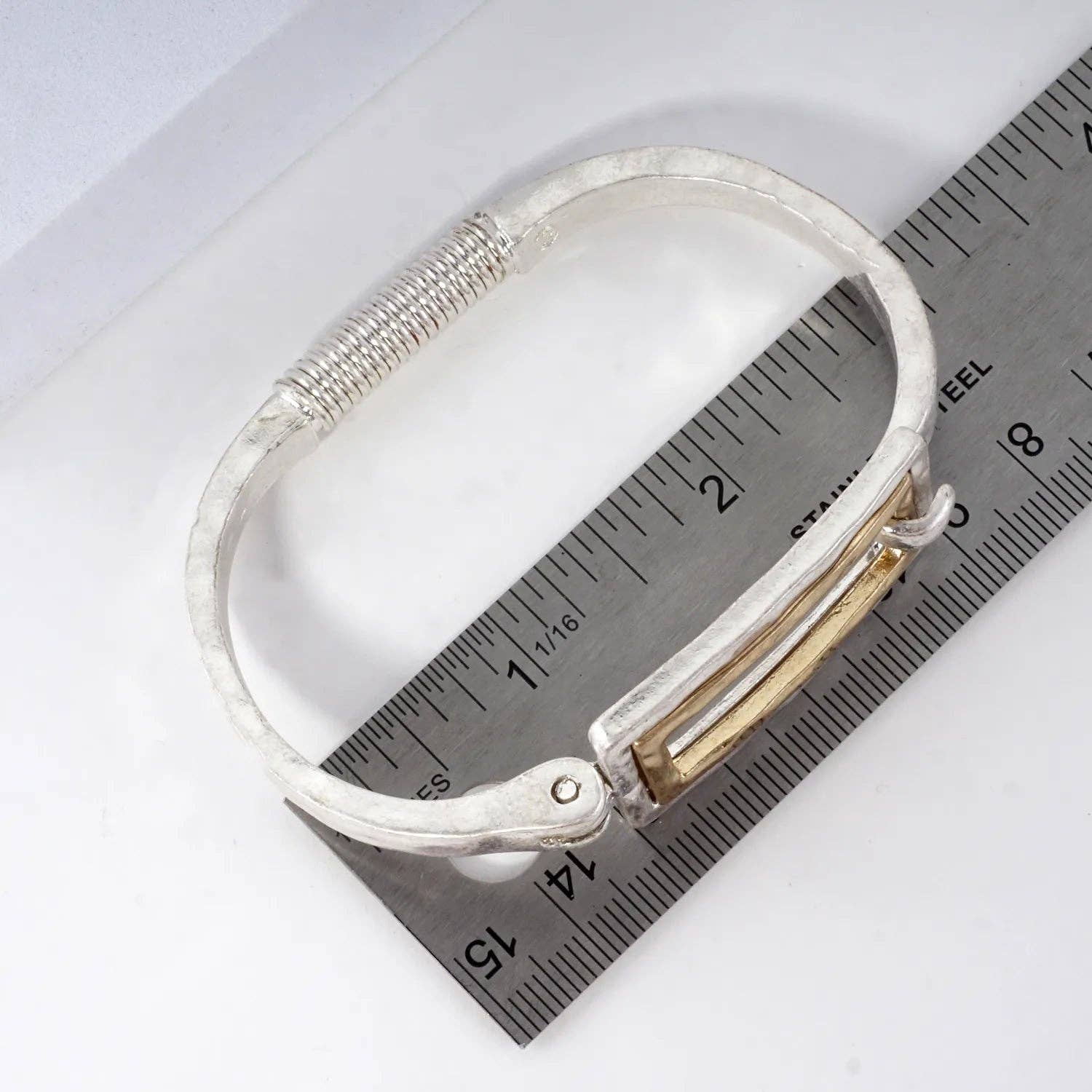 Wild Honey - Hammered Dual-Tone Rectangular Hook Hinge Bracelet