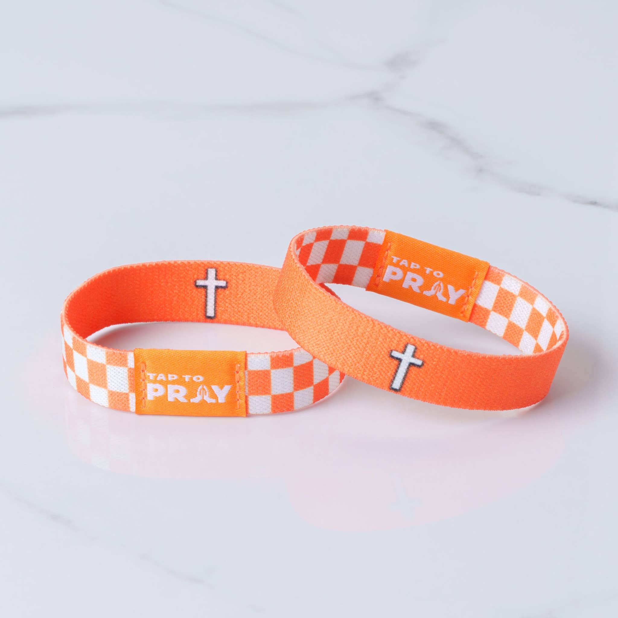 Versible - Tap To Pray™ Wristbands - Orange & White Checkers