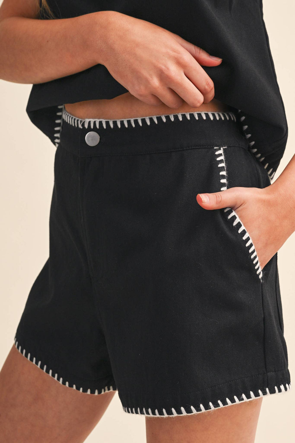 WHIPSTITCH DENIM CROP TOP AND SHORTS SET MPST4627