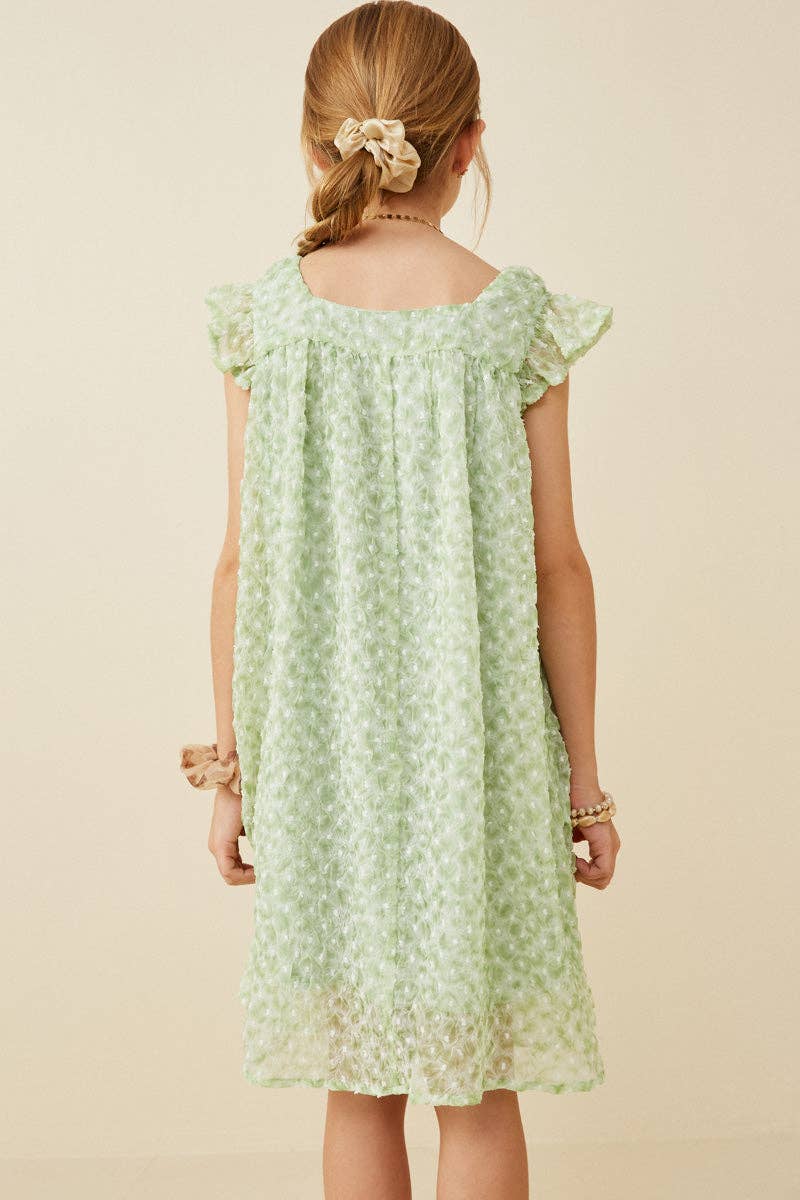 Girls Textured Swiss Dot Flutter Sleeve Dress