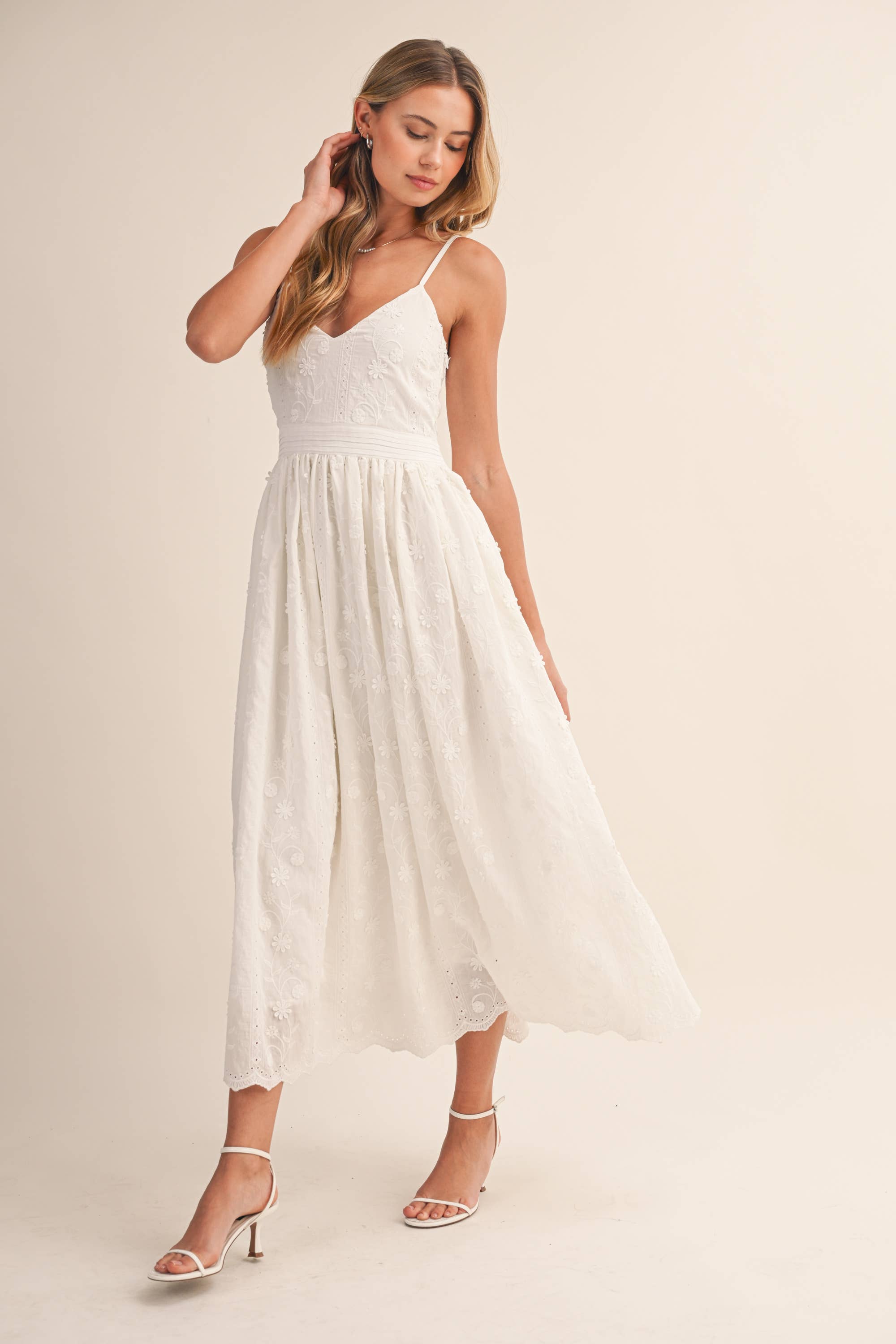 Klesis - ID9523 3D FLORAL DETAILED LACE MIDI DRESS