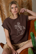 J.O.A - WESTERN EMBROIDERY SHORT SLEEVE KNIT SWEATER