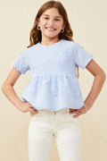 Girls Contrast Ribbon Gingham Babydoll Top