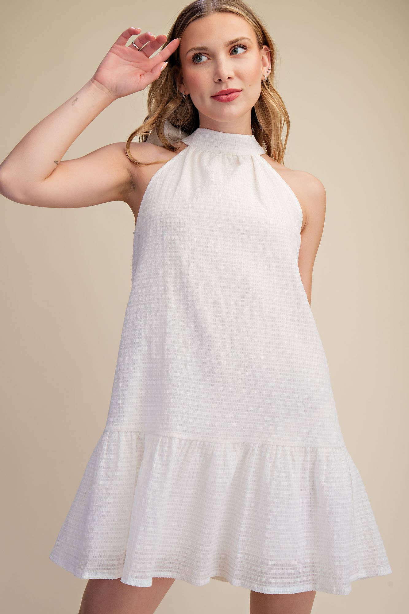 Glam - Bow Neck Halter Mini Dress