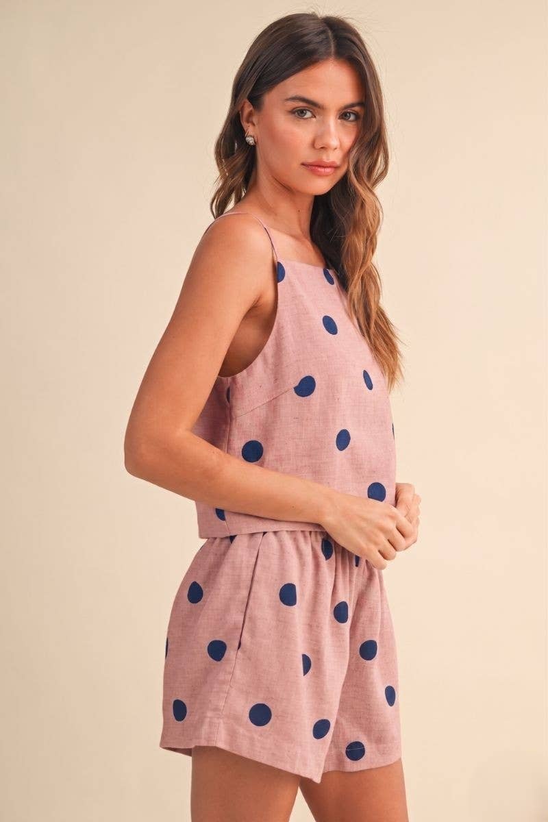 POLKADOT LINEN SLEEVELESS TOP AND SHORTS SET
