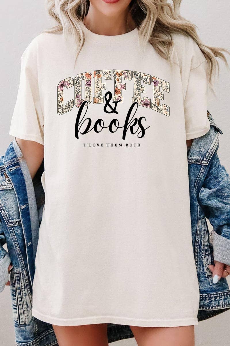 COLORBEAR - Coffee & Books Floral Graphic Heavy Cotton Tee